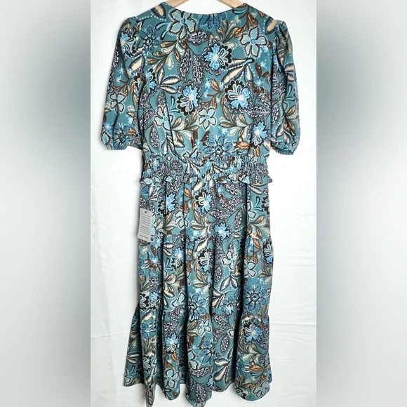New! Vince Camuto Teal Floral Paisley Print Midi Dress - Picture 3 of 7